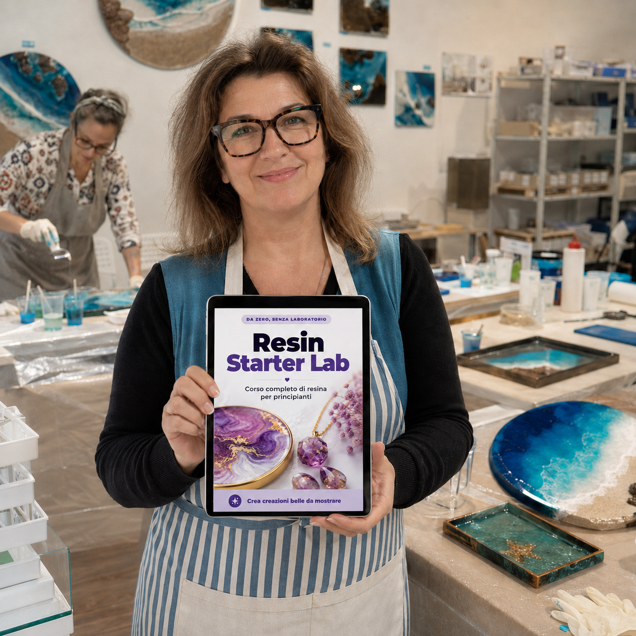 Mockup del percorso Resin Starter Lab per creare gioielli e oggetti in resina da casa